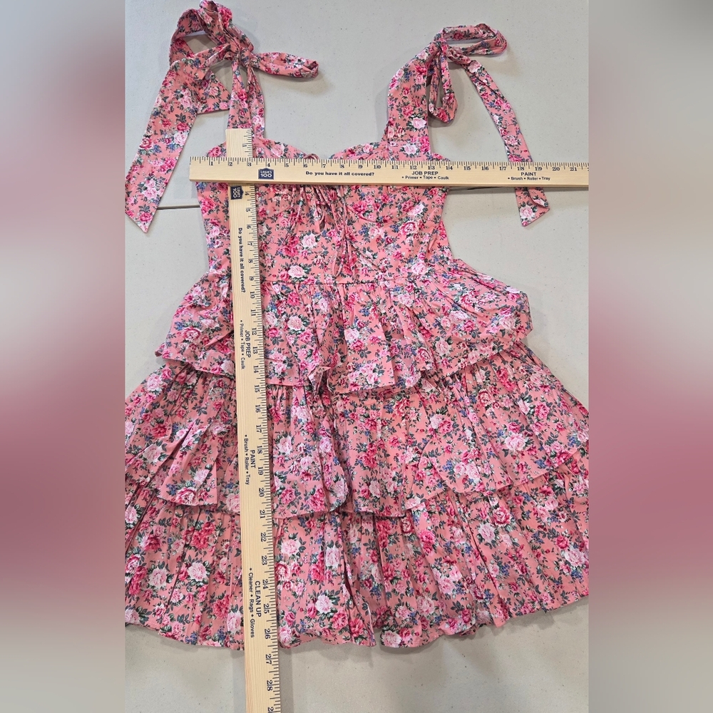 Mable Bow Tied Shoulder Corset Tiered Mini Dress Beautiful Floral Pattern - Picture 6 of 9